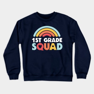 Cute School Teacher 1st Grade Squad with Retro Rainbow and Hearts Crewneck Sweatshirt